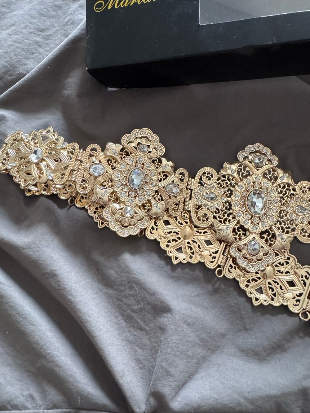 Gold Baroque Waist Chain Rhinestone Statement Belt Festival Jewelry M